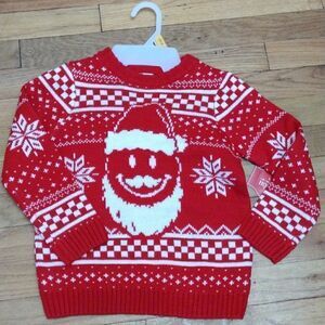 Holiday Time Kids Red & White Santa Emoji Ugly Christmas Sweater sz XS 4/5